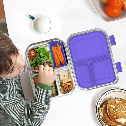 BOSEDSANG Stainless Steel Kids Leak-Resistant Bento Lunch Box, 3-Compartments with Silicone Container, Dishwasher-Safe, Child-Friendly Design for School, Picnics & Travel,BPA-Free(Pink)