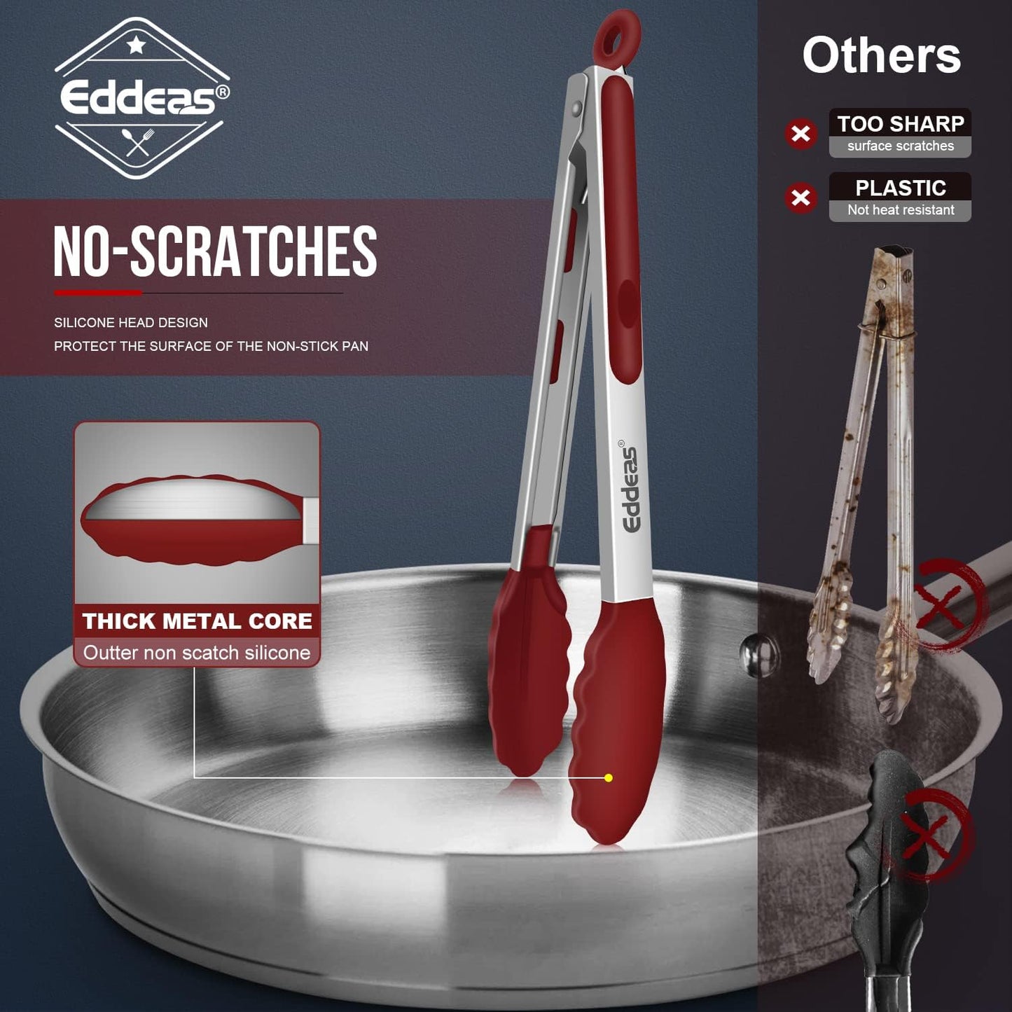 Eddeas Kitchen Tweezers Tongs, Cooking Tweezers Stainless Steel - 3 Size 12'' 10'' & 8 inch Ideal for Meat, pasta, plating and pinching delicate small pieces of food, Set of 3