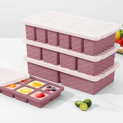Silicone Freezer Trays with Lid (4-Pack), 1-Cup, 2-Cup, 1/2-Cup & 2-Tbsp Silicone Freezer Molds, Stackable Soup Freezer Meal Prep Containers,Ice Cube Tray for Making Sauce,Smoothies,Yogurt Bites