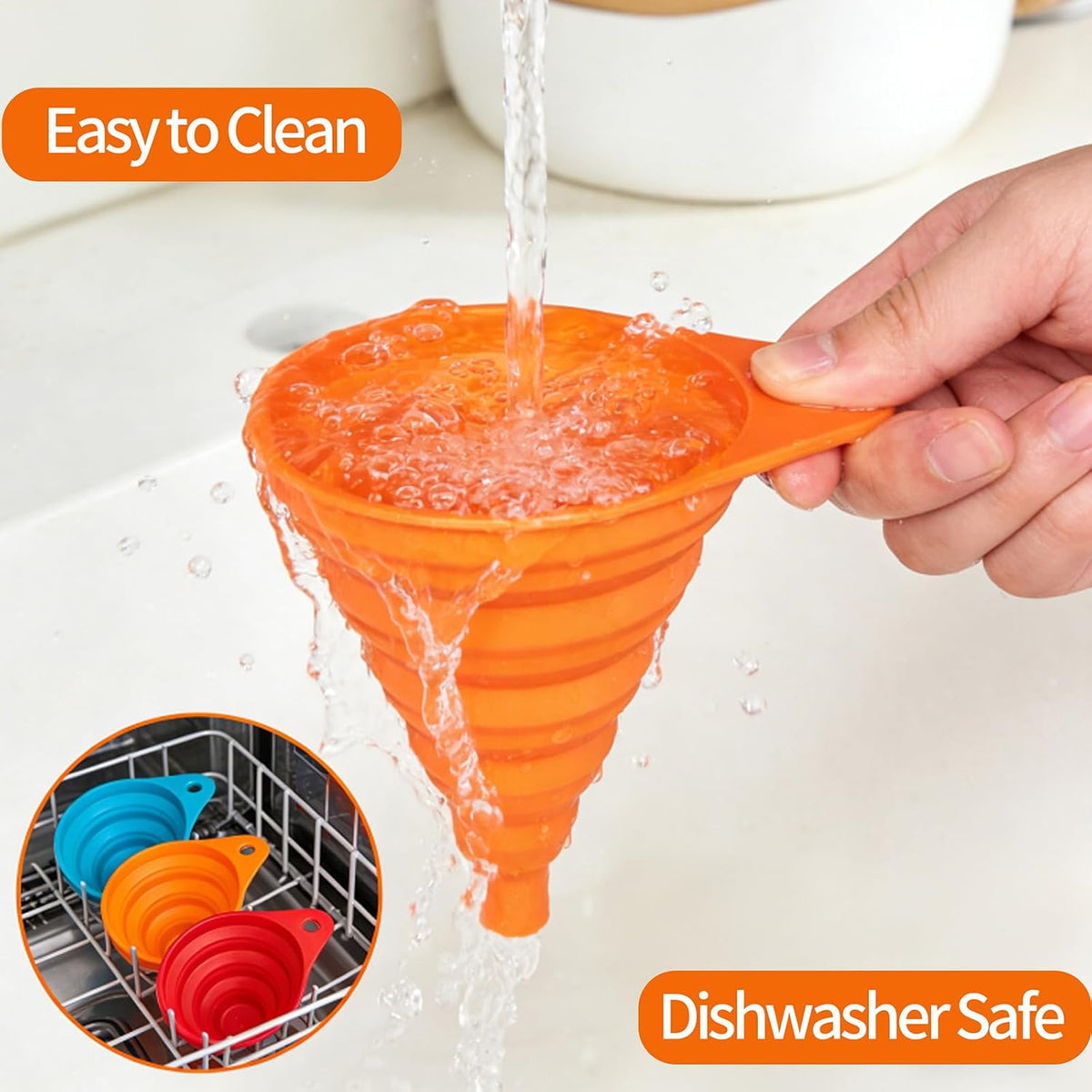 4-Pack Kitchen Funnel Set, Small and Large, Upgraded Kitchen Gadgets Accessories Foldable Silicone Collapsible Funnels for Filling Water Bottle Liquid Transfer Food Grade