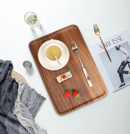 Large Wooden Serving Trays Long Party Charcuterie Boards Acacia Wood Platters Serving Cheese Board Rectangular Appetizer Snack Plates Rectangle Kitchen Dinner Platter for Food Dish Cake Dessert Tray