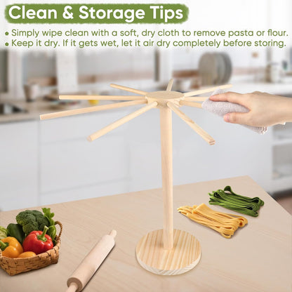 Pasta Drying Rack - 9 Sticks Wooden Pasta Dryer Stand Large