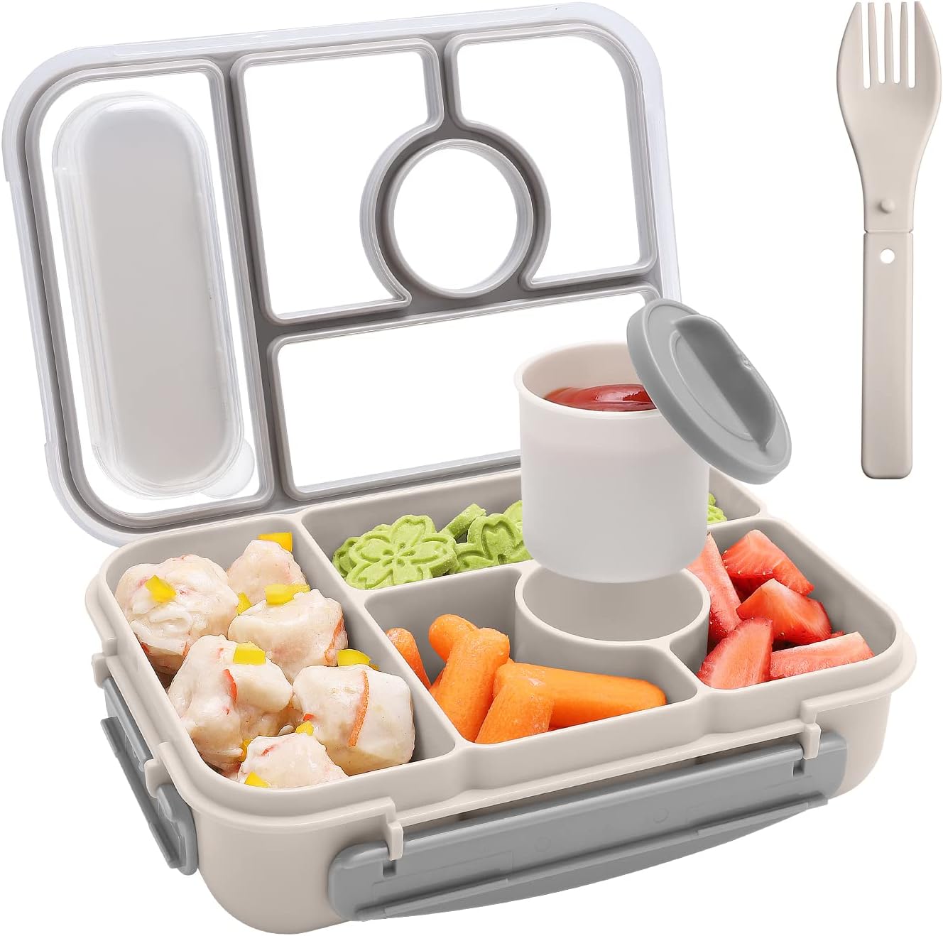 Amathley Bento Box Adult Lunch Box Kids,Lunch Containers for Adults/Kids/Toddler,5 Compartments Bento Lunch Box with Sauce Vontainers,Microwave & Dishwasher & Freezer Safe,BPA-Free (Blue)