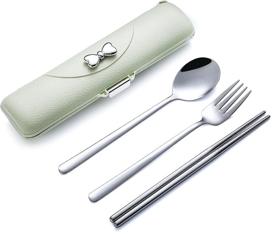 DEVICO Travel Silverware Set with Case, Portable Lunch Utensils Set for Work, Reusable Travel Cutlery Set, 18/8 Stainless Steel Flatware for Caming School Picnic, Dishwasher Safe (Pink)