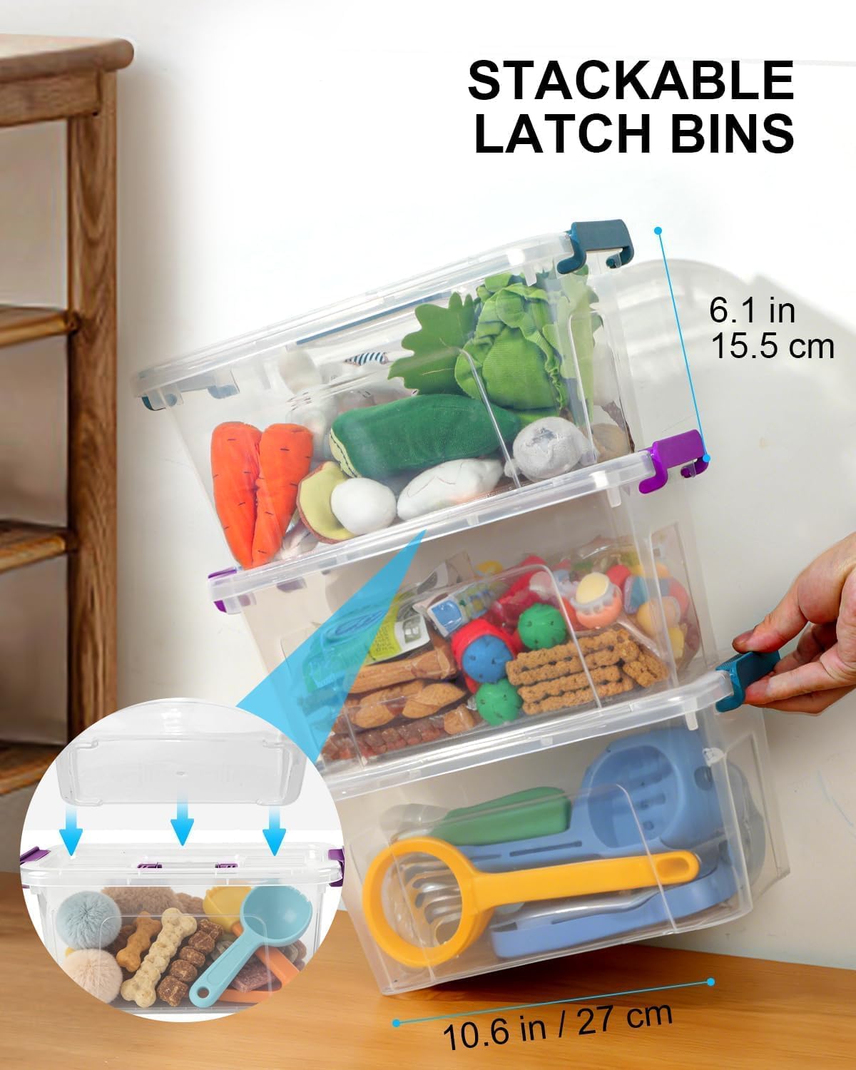 NUMIFUN 7Qt Clear Plastic Storage Bins with Lids,6 Pack | Stackable organizing totes with buckle latches & handles.Dust-proof clear design for home,office & pantry space saving