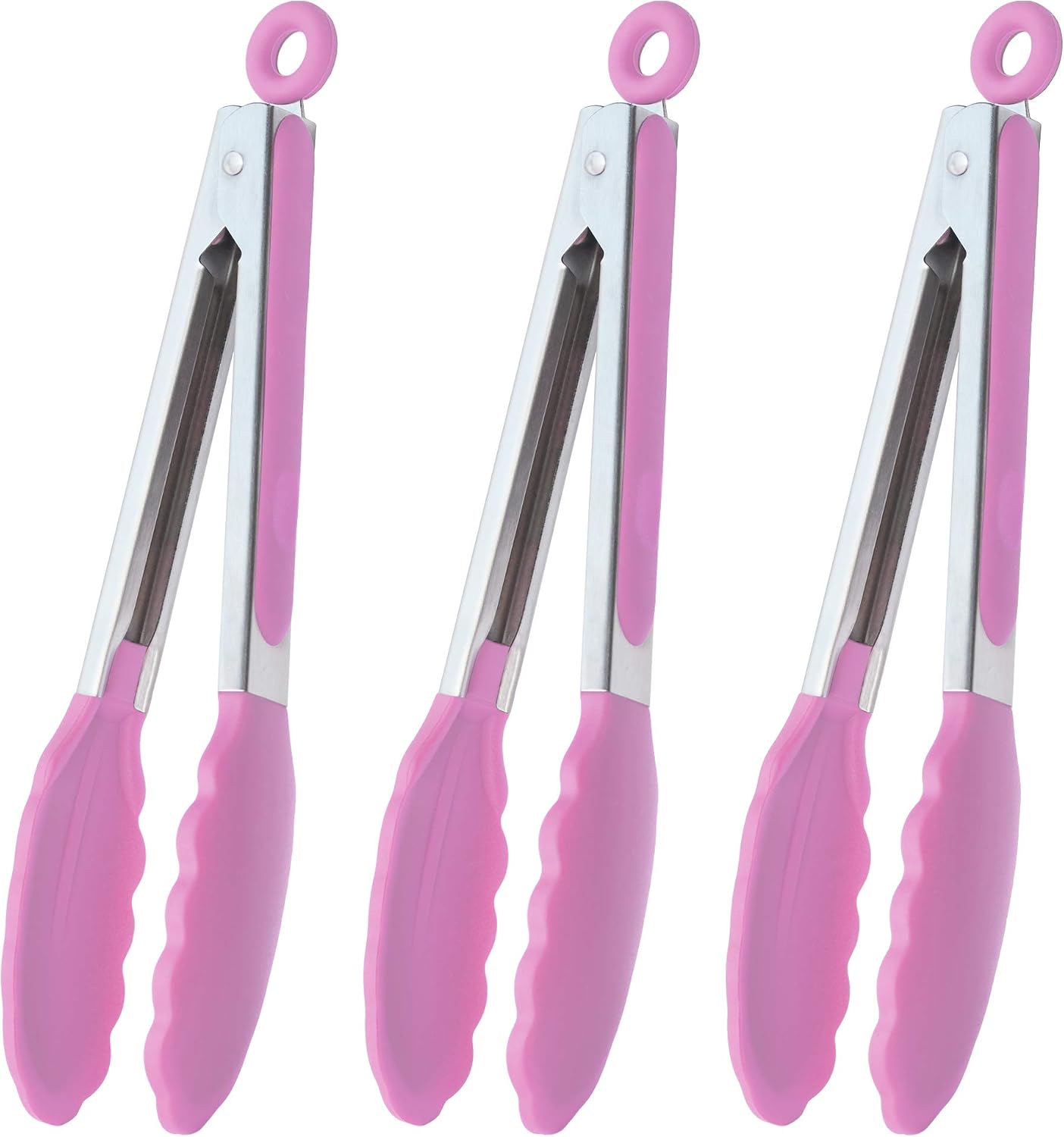 HINMAY Stainless Steel Kitchen Tongs 9-Inch Cooking Tongs, Set of 3