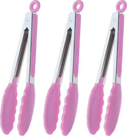 HINMAY Stainless Steel Kitchen Tongs 9-Inch Cooking Tongs, Set of 3