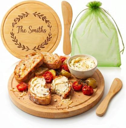 Nuenen 50 Pcs Mini Wooden Charcuterie Board Bulk, Small Wood Cutting Board for Crafts Laser Engraving with Knives Organza Bags Wedding Baby Shower Favors Gift (Square,Bamboo Color)