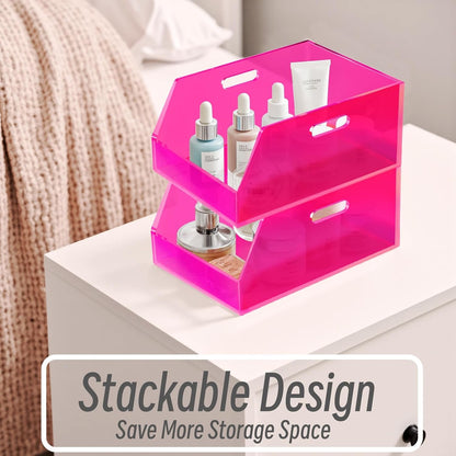 Gelite Stackable Storage Bins Open Front Clear Organizer Bins with Handles Acrylic Storage Container for Pantry Kitchen Cabinet Bathroom Closet Office Organization, 11.4x7.5x5.1''