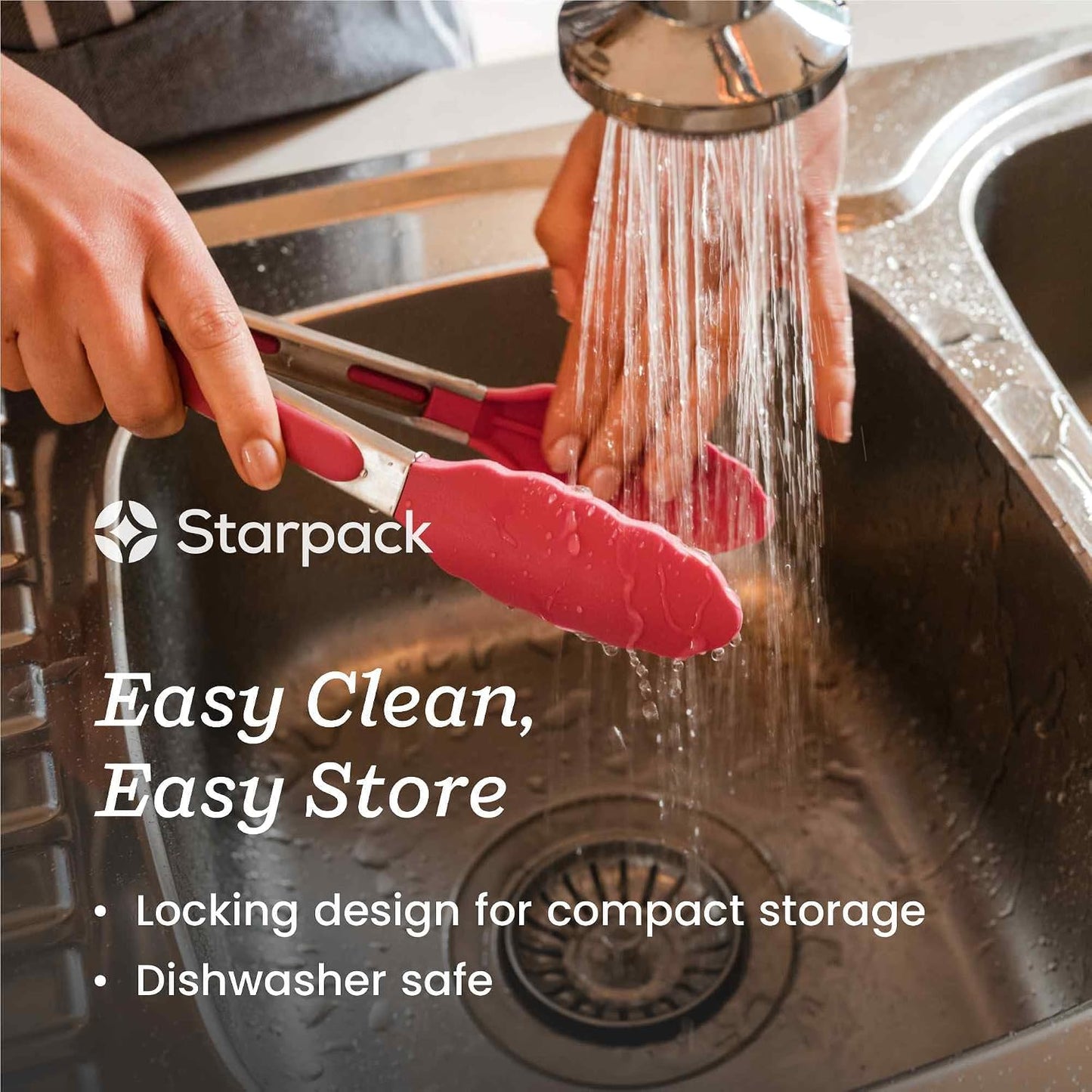 StarPack Premium Silicone Kitchen Tongs Set of 2 (9-Inch & 12-Inch) - Stainless Steel with Non-Stick Silicone Tips, High Heat Resistant to 480°F, For Cooking, Serving, Grill, BBQ & Salad (Cherry Red)