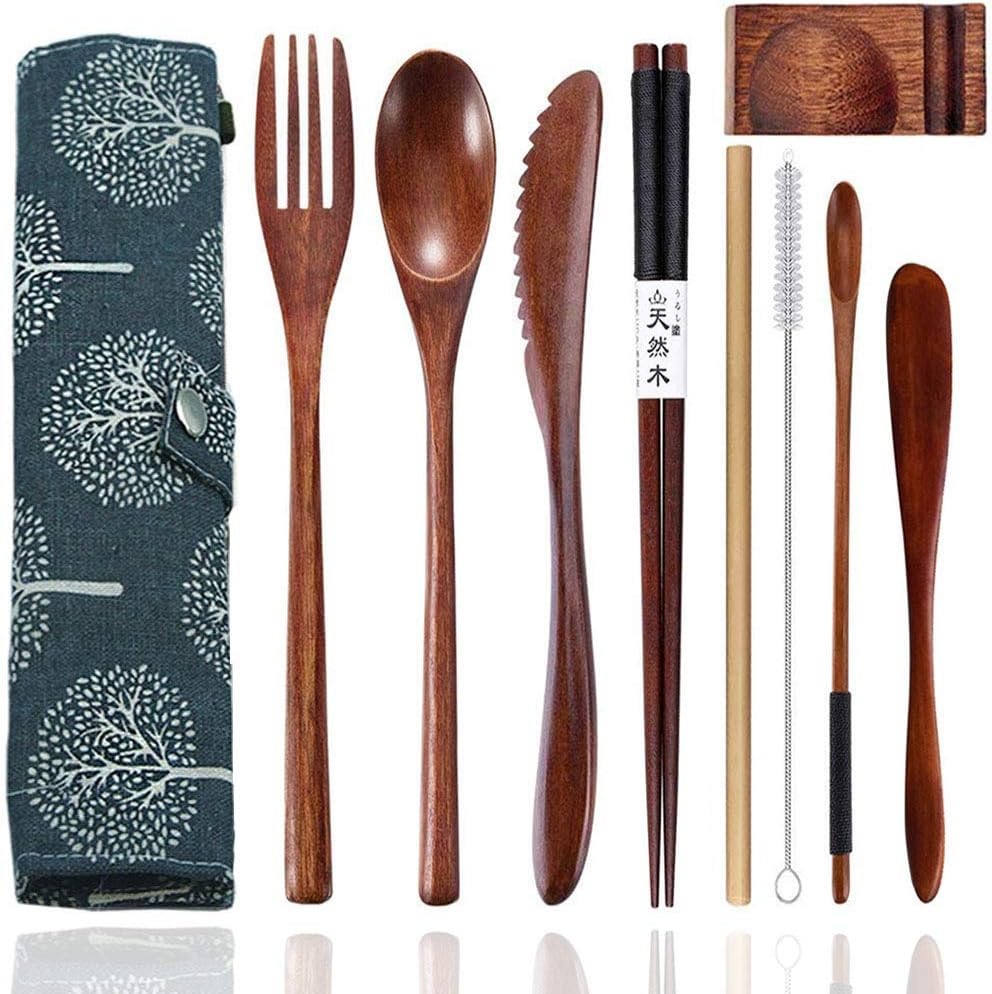 Travel Utensils Set with Case Reusable Stainless Steel Silverware Flatware Set 9 Pcs Portable Cutlery Eating Utensils Set for Lunch Boxes Workplace Camping School, Dishwasher Safe (Multi)