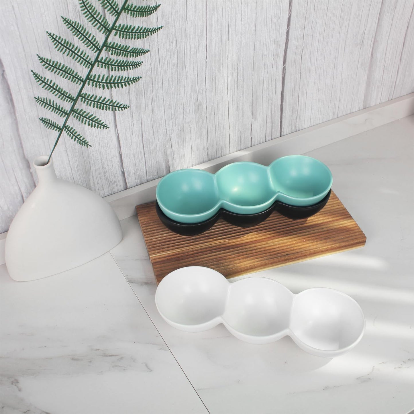 Ceramic 10.9 Inch Chips and Dip Set, Chips and Dip Divided Tray, Moisture Proof Cereal Bowl (for Salad, Pasta, Fruit, Sauce), Divided Moisture Proof Cereal Bowl Buffet Bowl Set