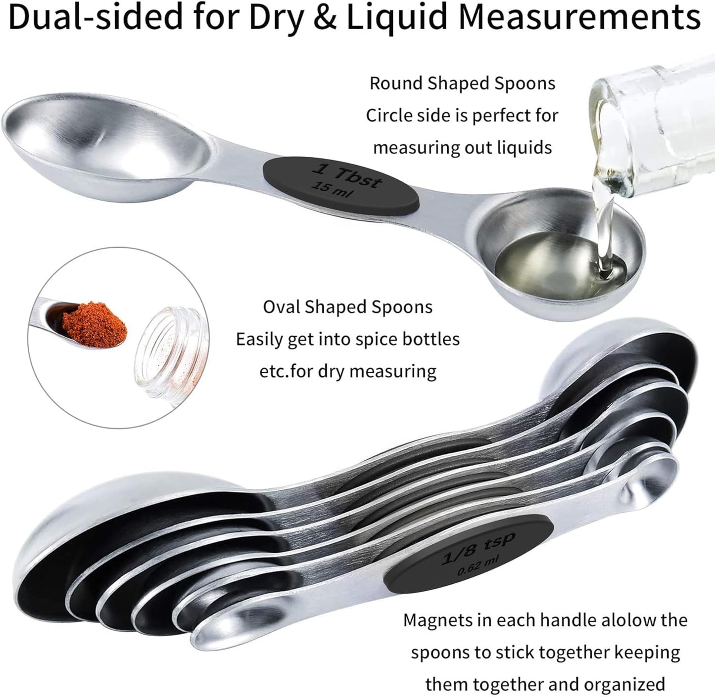 TILUCK Stainless Steel Measuring Cups and Spoons Set with Silicone Handle – Nesting Design for Space-Saving, Heavy Duty & Dishwasher Safe for Dry/Liquid Ingredients, Cooking & Baking (10)