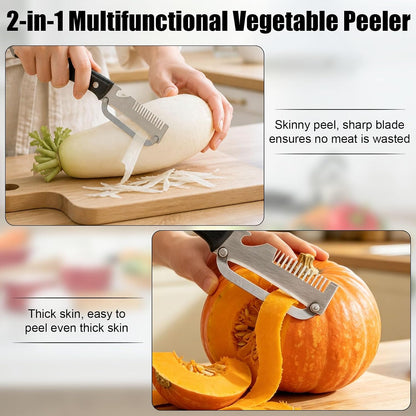 2pcs Multifunctional Vegetable Peeler, 3-in-1 Stainless Steel Fruit Peeler with Bottle Opener & Julienne Cutter Multi Functional Kitchen Gadget Knife Peeling Tool for Food Potato Apple Veggie Carrot