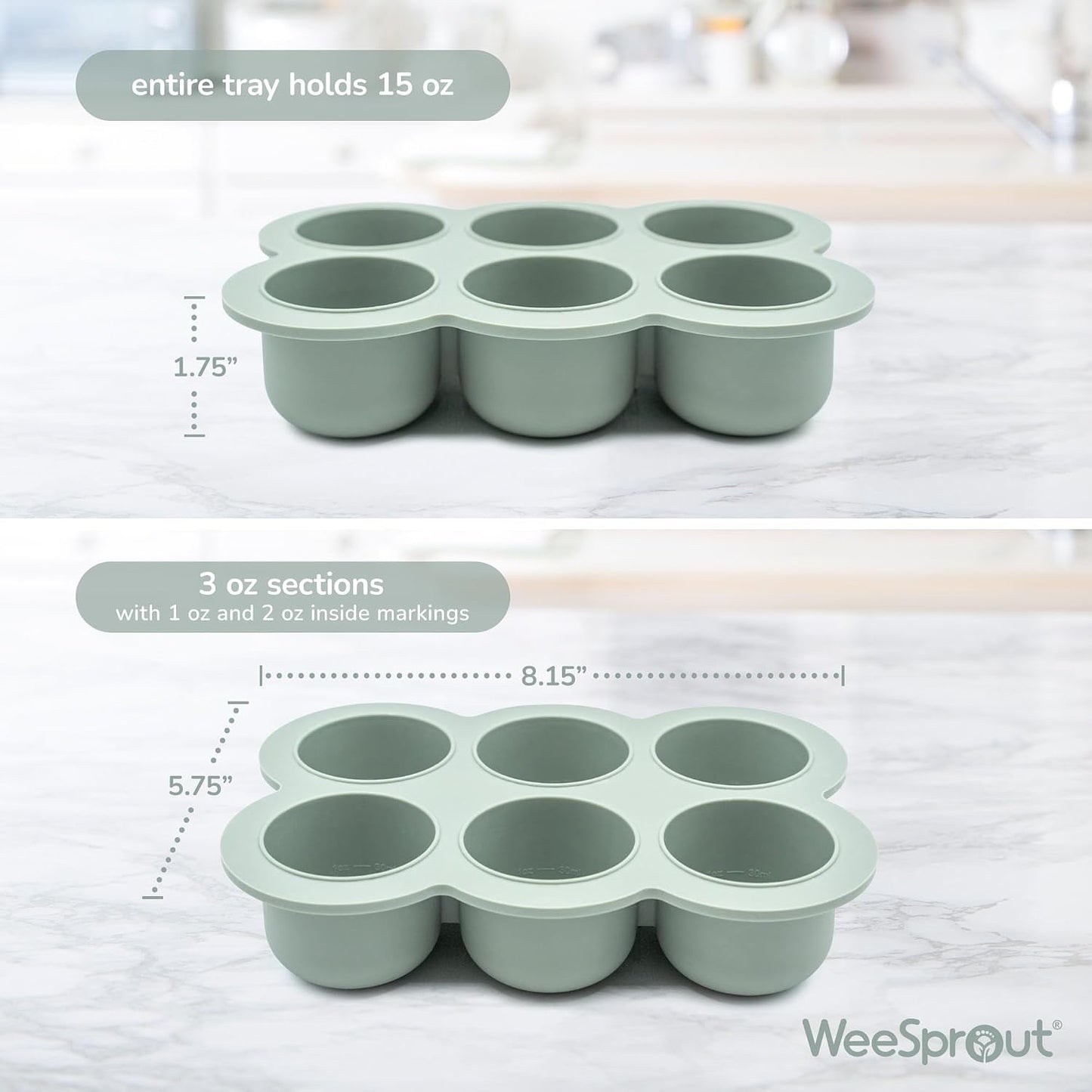 WeeSprout Silicone Freezer Tray with Clip on Lid Perfect Food Storage Container for Homemade Baby Food, Vegetable, Fruit Purees, and Breast Milk (Bright Blue, Six 3 Ounce Sections)