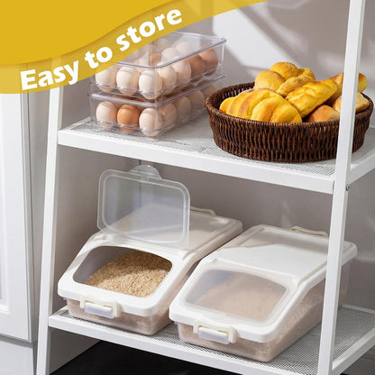 Blushtier 3 Pcs Rice Storage Container 11 lb Airtight Flour Container with Wheels Measuring Cup Clear Pet Food Dog Cat Birds Food Bin Grain Cereal Organizer Box for Dry Baking Supplies(Milky White)