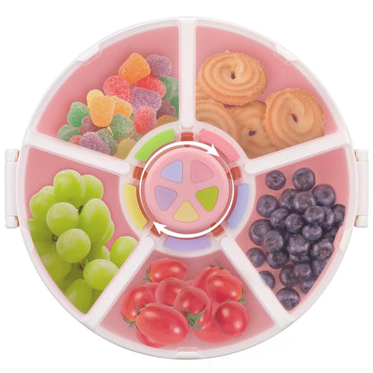 JOOPETALK Kids Reusable Rotating Snack Container with 5 Separate Compartments, Color Matching Opening Lid, BPA/PVC-Free, Dishwasher Safe, Perfect for Travel, School Lunches & On-the-Go Snacking-Purple