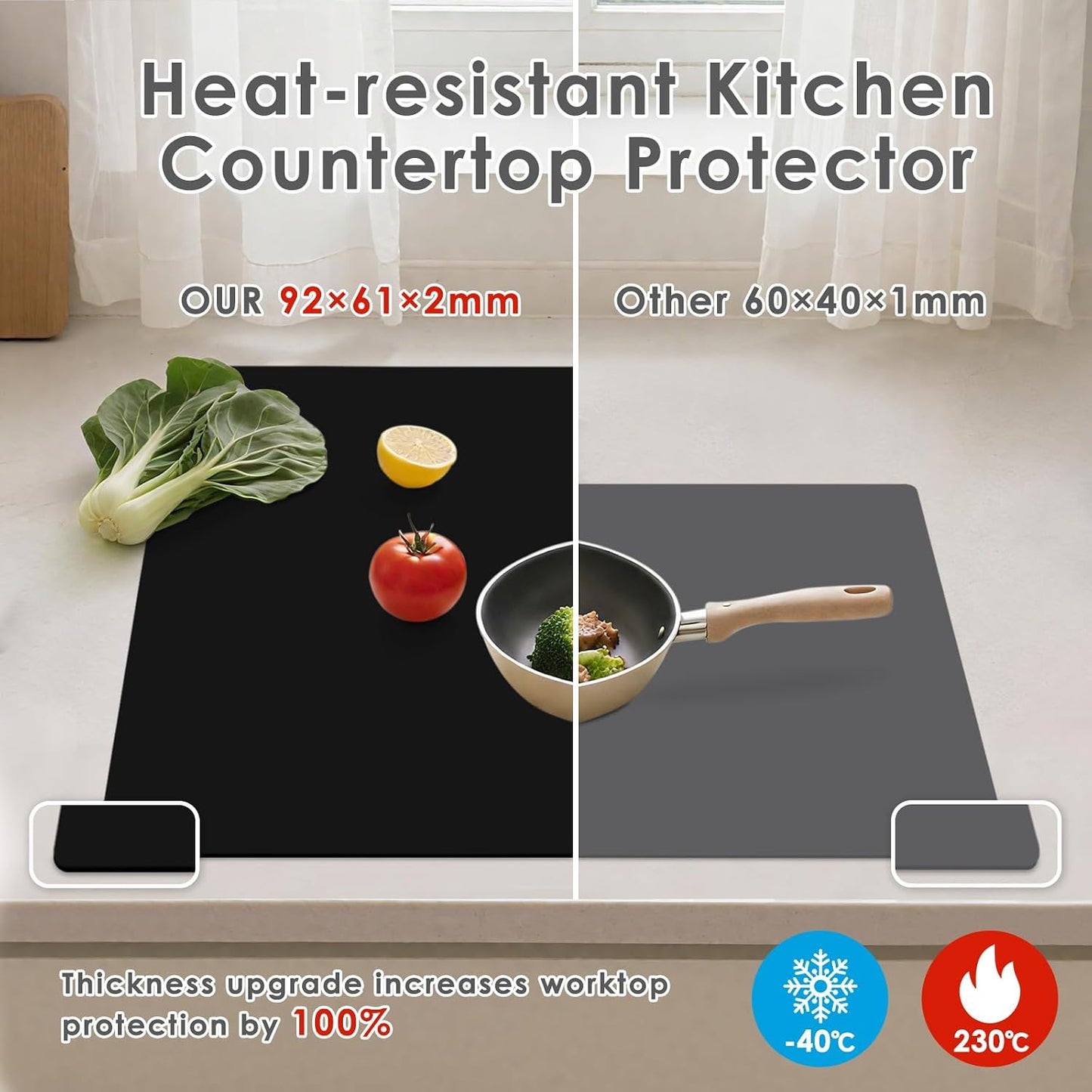 49.2" x 15.7" Large Silicone Mat for Kitchen Counter Protector, Cuttable Silicon Countertop Protector Mat Heat Resistant Mats for Countertop, Cut to Fit Placemat Ship Roll by Foepoge, Black