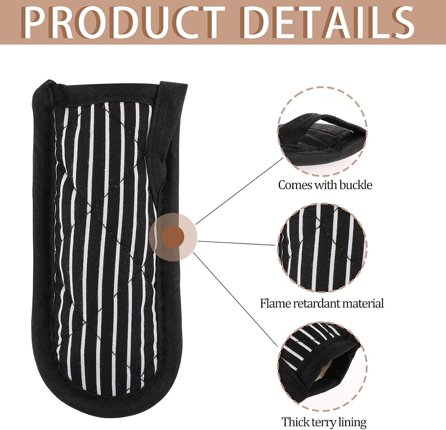 4 Pieces Hot Handle Covers Heat Resistant Pot Sleeve Grip Cotton Cast Iron Skillet Handle Covers Non-Slip Machine Washable Handle Mitts for Baking Cooking BBQ Kitchen Cookwares