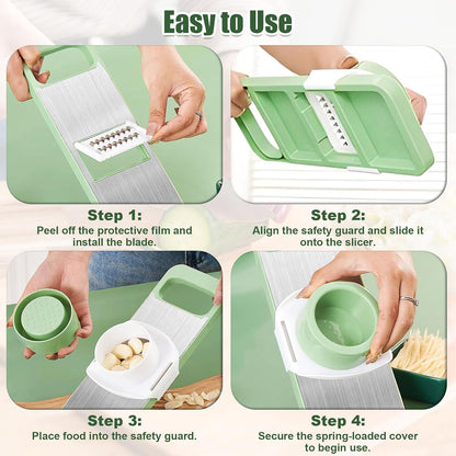 6-in-1 Mandoline Slicer for Kitchen with Interchangeable Blades, Multi-Veggie Cutter, Food Chopper with Stainless Steel Blades, Safe Hand Guard, Ideal for Salad, Meal Prep & Healthy Cooking