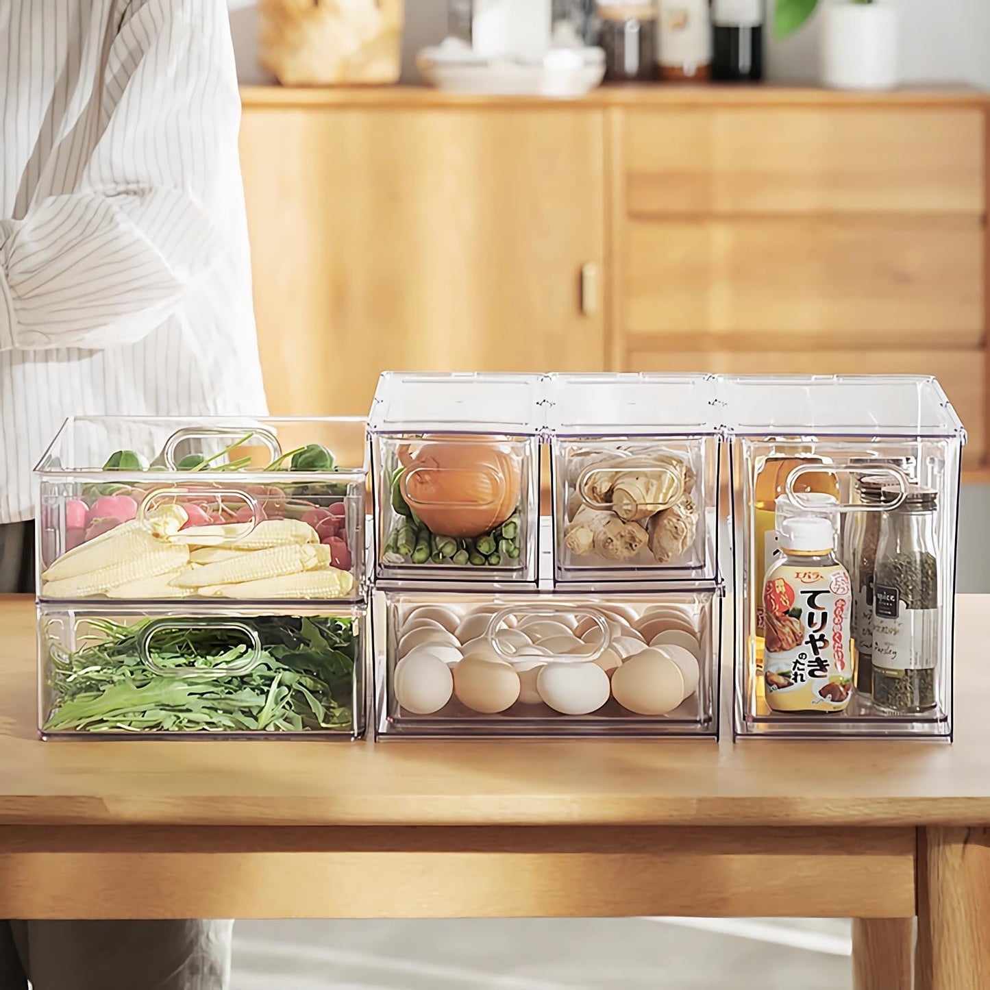 Taiuloo 2 Pack Stackable Refrigerator Organizer Bins with Pull-Out Drawer, Clear BPA-Free Food Storage Containers for Fridge Freezer, Kitchen Pantry Cabinet & Bathroom Vanity Organization