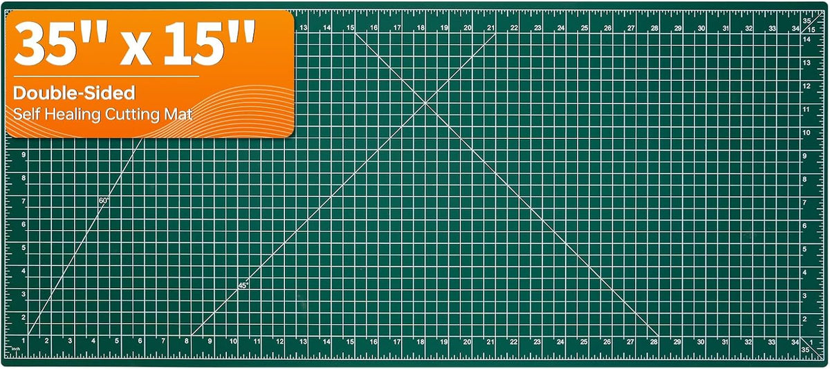Self Healing Cutting Mat, 35" × 15", Double-Sided Rotary Cutting Mat for Sewing, Quilting, Scrapbooking & Craft, Large Craft Cutting Board for Hobby Use, Green