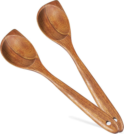 2 Pack Teak Wood Spatula, 12 Inch Wooden Spoons for Cooking, Sourdough Starter, Flat Steak Turner, Dough Whisk Spurtle Baking Utensil, Heat Resistant Spatulas for Cast Iron Flipping, stirring, Turning