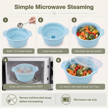 42oz Collapsible Silicone Microwave Steamer for Vegetables, Green