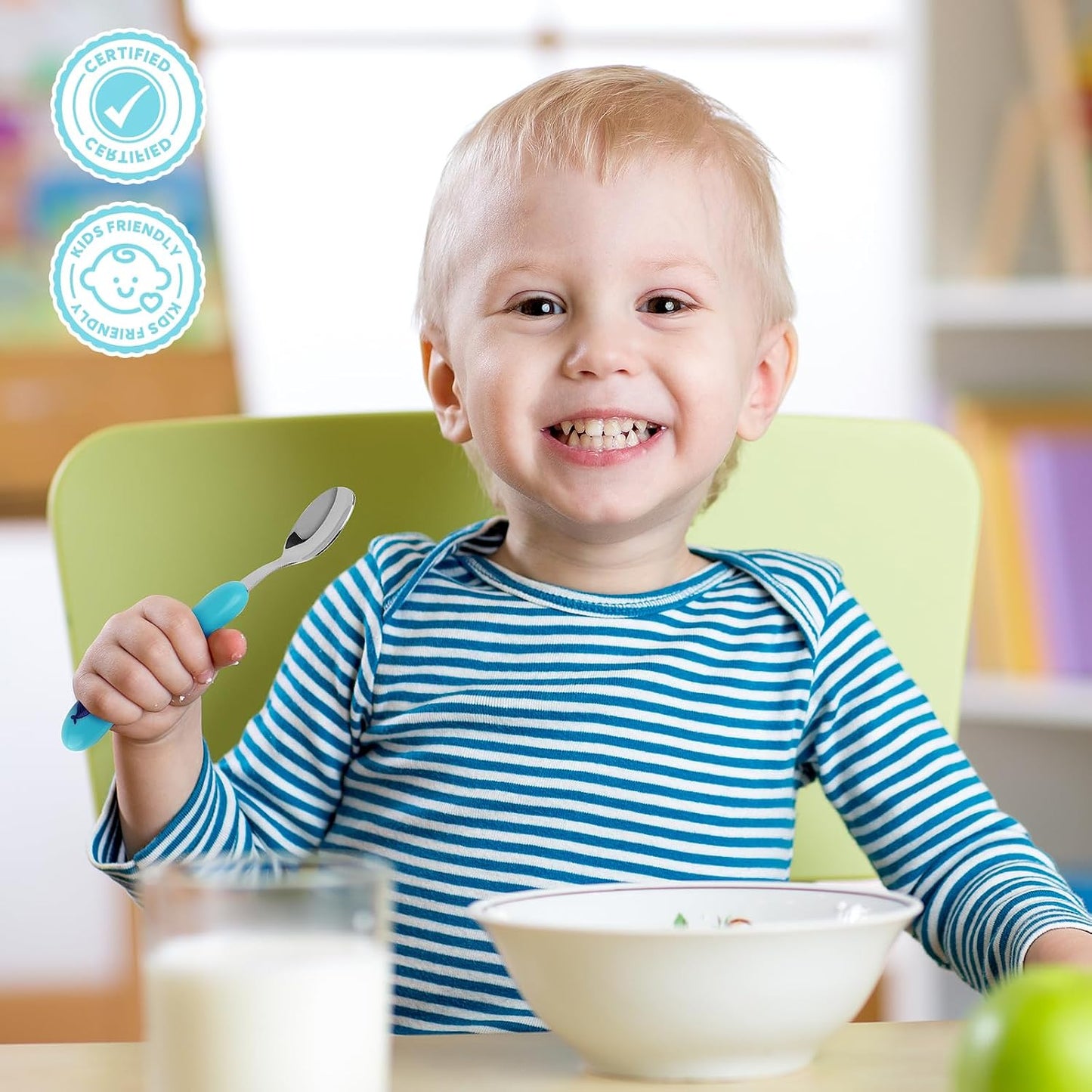 Lehoo Castle 6 Pieces Toddler Utensils, Kids Silverware for 2 3 4 Years Old, Stainless Steel Fork and Spoon Set with Plastic Handle, Safe Toddler Cutlery (Dinosaur)