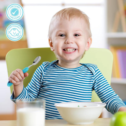 Lehoo Castle 6 Pieces Toddler Utensils, Kids Silverware for 2 3 4 Years Old, Stainless Steel Fork and Spoon Set with Plastic Handle, Safe Toddler Cutlery (Dinosaur)