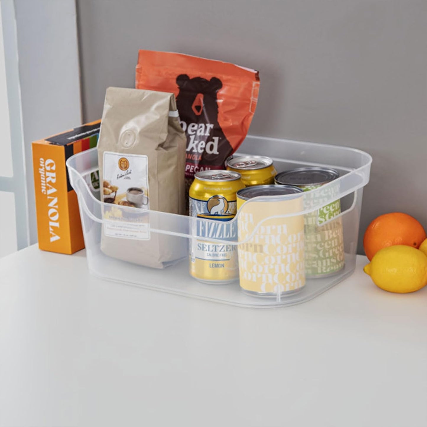 Sterilite 7 x 11 x 14.25 Inch Polished Open Scoop Front Storage Bin with Comfortable Carry Through Handles for Household Organization, Clear (6 Pack)
