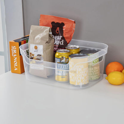 Sterilite 7 x 11 x 14.25 Inch Polished Open Scoop Front Storage Bin with Comfortable Carry Through Handles for Household Organization, Clear (6 Pack)