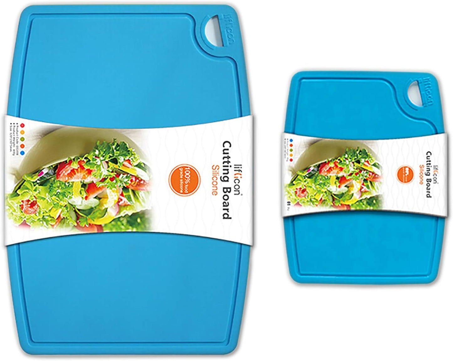 Liflicon Thick Cutting Boards for Kitchen Silicone Chopping Board Set of 2 Mid 12.6'' x 9.1”,Mini 9.1”x7.1” Non-slip Deep Drip Juice Groove Easy Grip Handle,Dishwasher Safe-Red