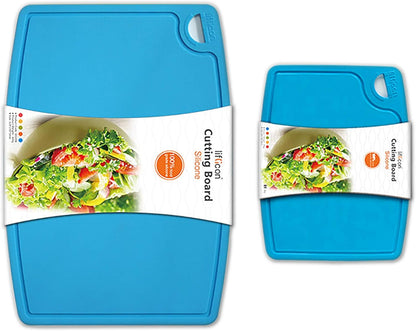 Liflicon Thick Cutting Boards for Kitchen Silicone Chopping Board Set of 2 Mid 12.6'' x 9.1”,Mini 9.1”x7.1” Non-slip Deep Drip Juice Groove Easy Grip Handle,Dishwasher Safe-Red