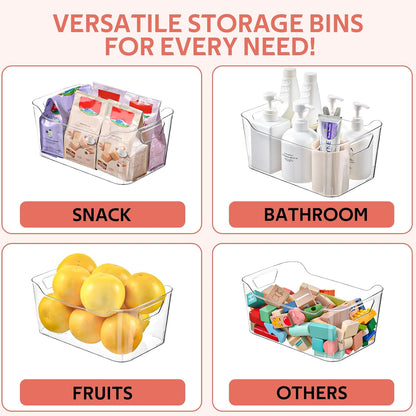 8 Pack Plastic Storage Bins with Bamboo Lids - Stackable Storage Baskets with Handle for Pantry Organizer and Storage, Plastic Containers Bins Lidded Storage Bins for Classroom Office Shelves