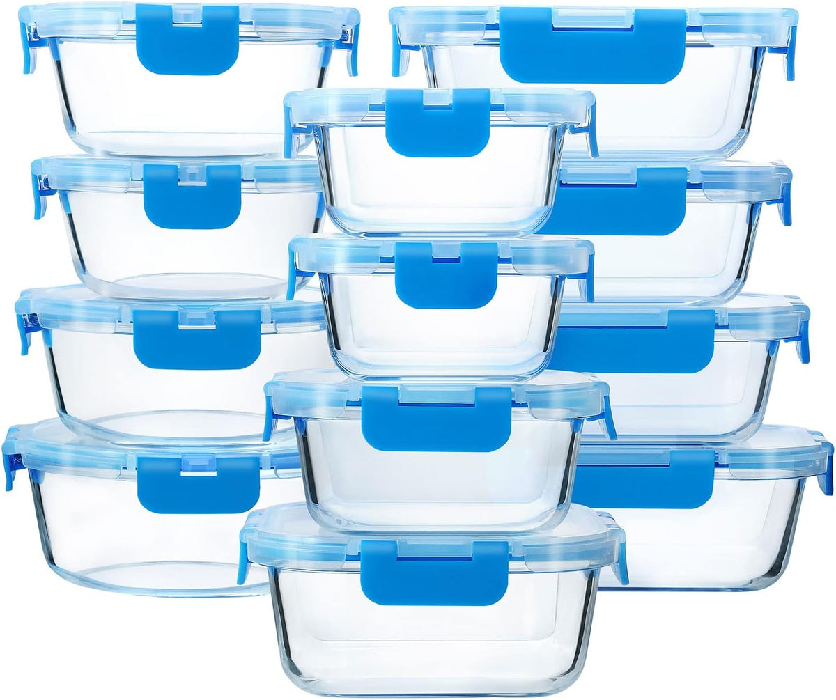 M MCIRCO 24-Piece Glass Food Storage Containers with Upgraded Snap Locking Lids,Glass Meal Prep Containers Set - Airtight Lunch Containers, Microwave, Oven, Freezer and Dishwasher