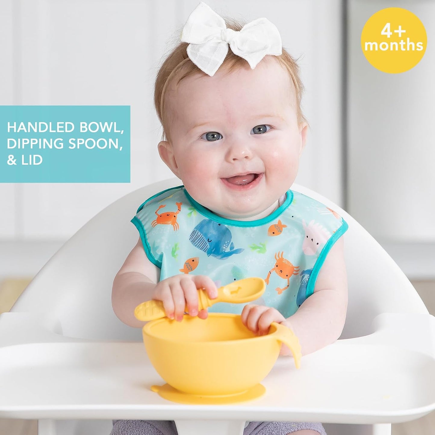 Bumkins Baby Bowl, Silicone Feeding Set with Suction for Baby and Toddler, Includes Spoon and Lid, First Feeding Set, Training Essentials for Baby Led Weaning for Babies 4 Months Up, Sage