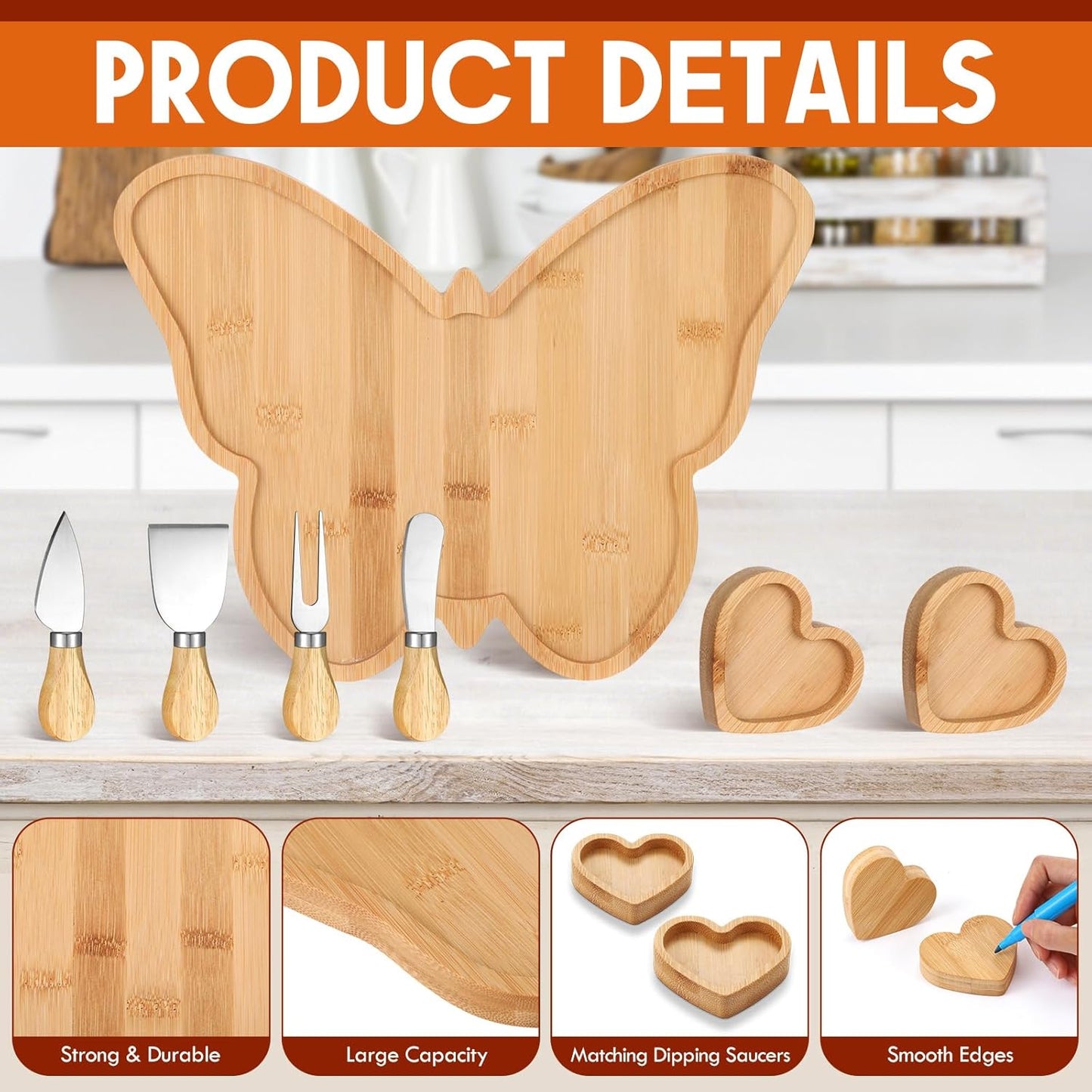 Weysat Butterfly Charcuterie Boards Set Large Butterfly Platter and Knife Set Cheese Fruit Cracker Charcuterie Boards Serving Tray Platter Plate for Baby Christening Wedding Bridal Shower Decoration