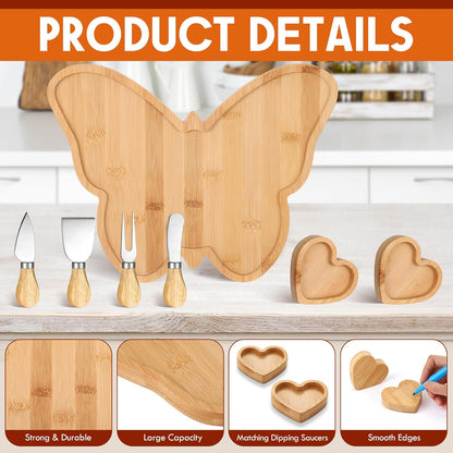Weysat Butterfly Charcuterie Boards Set Large Butterfly Platter and Knife Set Cheese Fruit Cracker Charcuterie Boards Serving Tray Platter Plate for Baby Christening Wedding Bridal Shower Decoration