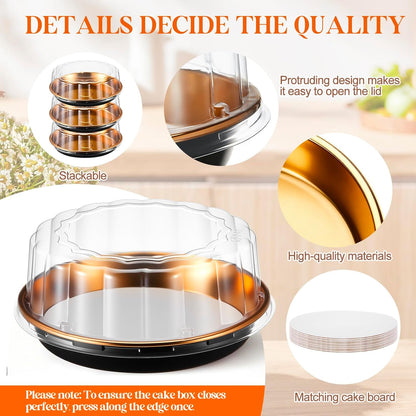 10 Pack 9in Round Cake Container and 10 Pack 8in Cake Boards, Disposable Pie Platters Pizza Carrier Boxes with Dome Lids and Cardboard Bases for Homemade and Party Supplies