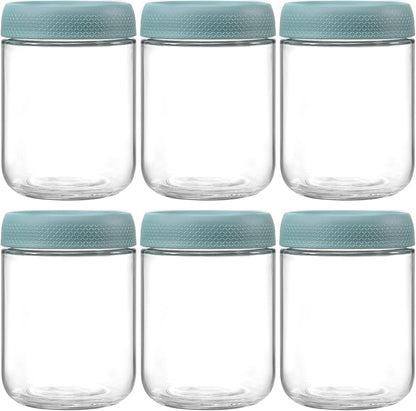 NETANY 6-pack 10oz Glass jars with Airtight Lids, Overnight Oats Containers with Lids, Wide mouth Mason Salad jars, Glass Food Storage Containers for Snacks Yogurt Spice Sugar