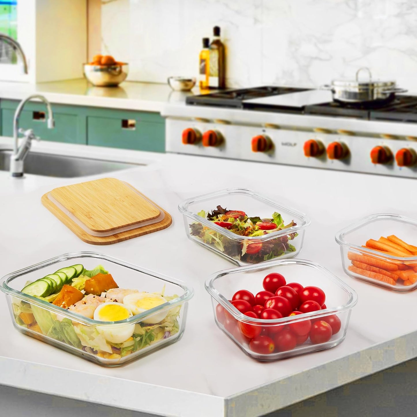 Vtopmart 5 Pack 35oz Glass Containers with Bamboo Lids, Meal Prep Food Storage Containers, BPA Free, Microwave & Dishwasher Safe