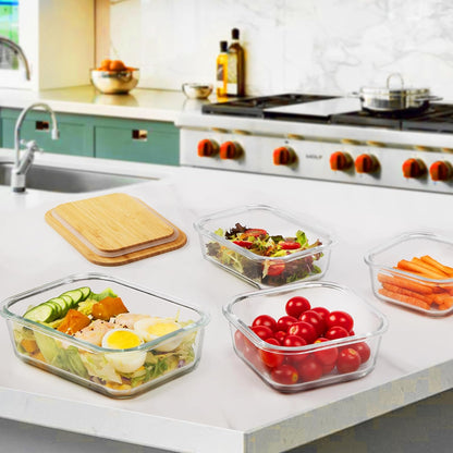 Vtopmart 5 Pack 35oz Glass Containers with Bamboo Lids, Meal Prep Food Storage Containers, BPA Free, Microwave & Dishwasher Safe