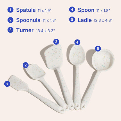 GIR 5-Piece Silicone Kitchen Utensils Set, Non-Toxic Cooking Utensils for Cooking and Baking, Heat Resistant, Food Grade, Dishwasher Safe Rubber Spatula, Ladle, Spoon - Charcoal