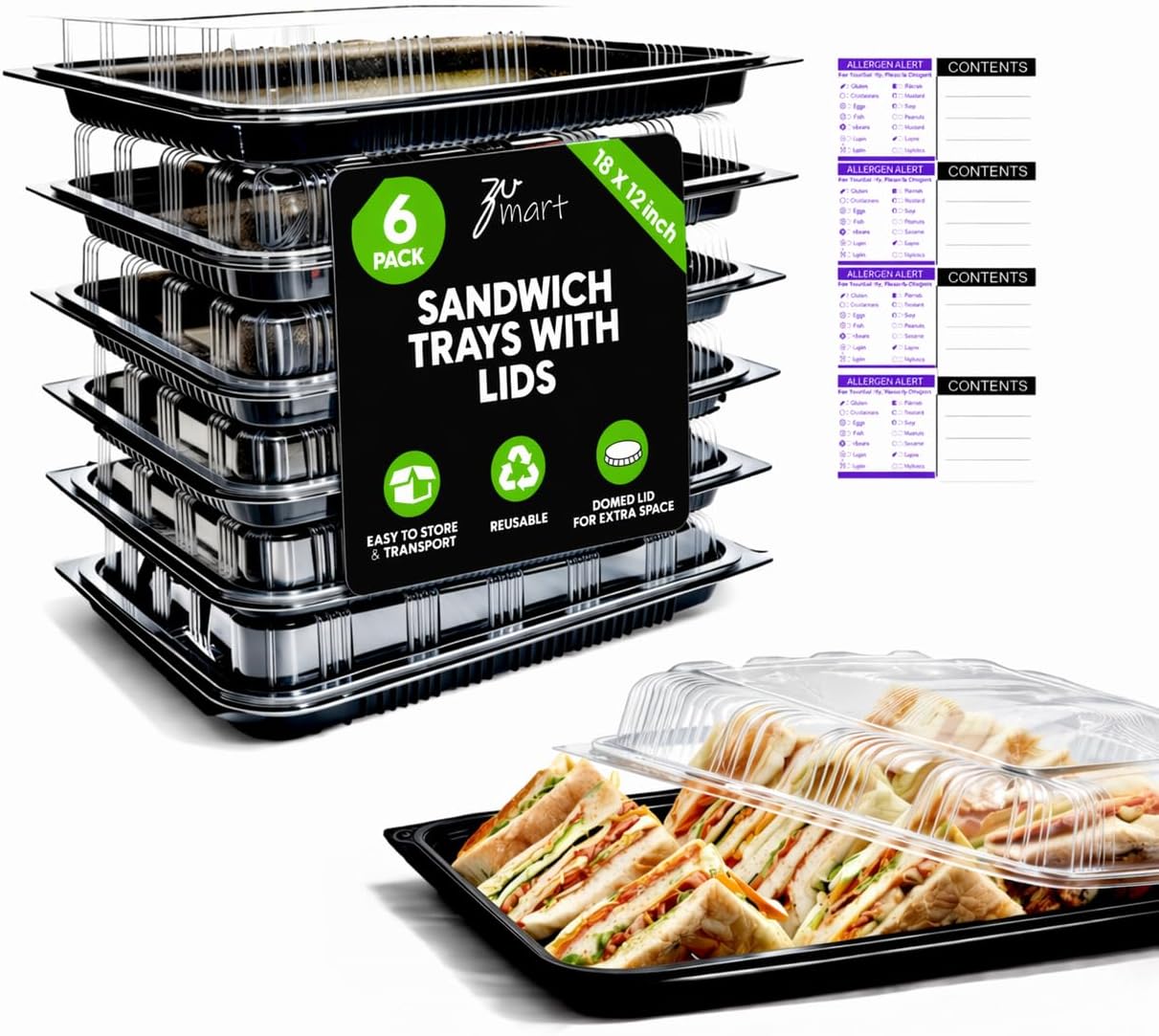 6 Pack Catering Trays with Lid – 13" Serving Trays with Lids - Reusable Serving Platter With Lid for Catering, Buffet, Picnics & Events – Party Trays With Lids (13.39 × 9.84 × 2.95 inch)