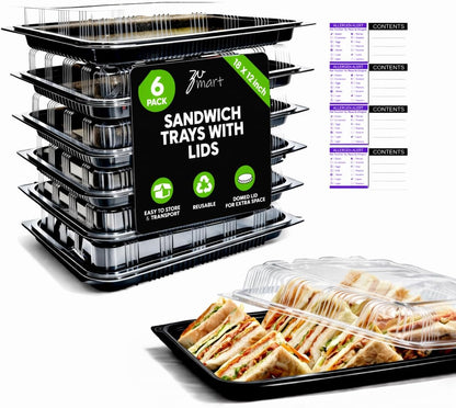 6 Pack Catering Trays with Lid – 13" Serving Trays with Lids - Reusable Serving Platter With Lid for Catering, Buffet, Picnics & Events – Party Trays With Lids (13.39 × 9.84 × 2.95 inch)
