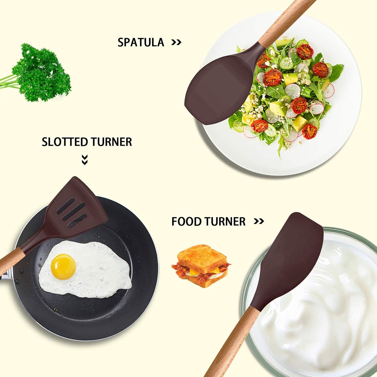 MIBOTE 17 Pcs Silicone Cooking Kitchen Utensils Set with Holder, Wooden Handles Silicone Turner Tongs Spatula Spoon Kitchen Gadgets Utensil Set for Nonstick Cookware (Grey)