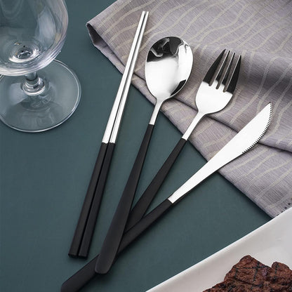 VANRA 4-Piece Portable Travel Utensils Set with Case 18/8 Stainless Steel Flatware Set Reusable Cutlery Set with Fork Spoon Knife Chopstick for Lunch Travel Camping School Work Picnic (Pink)