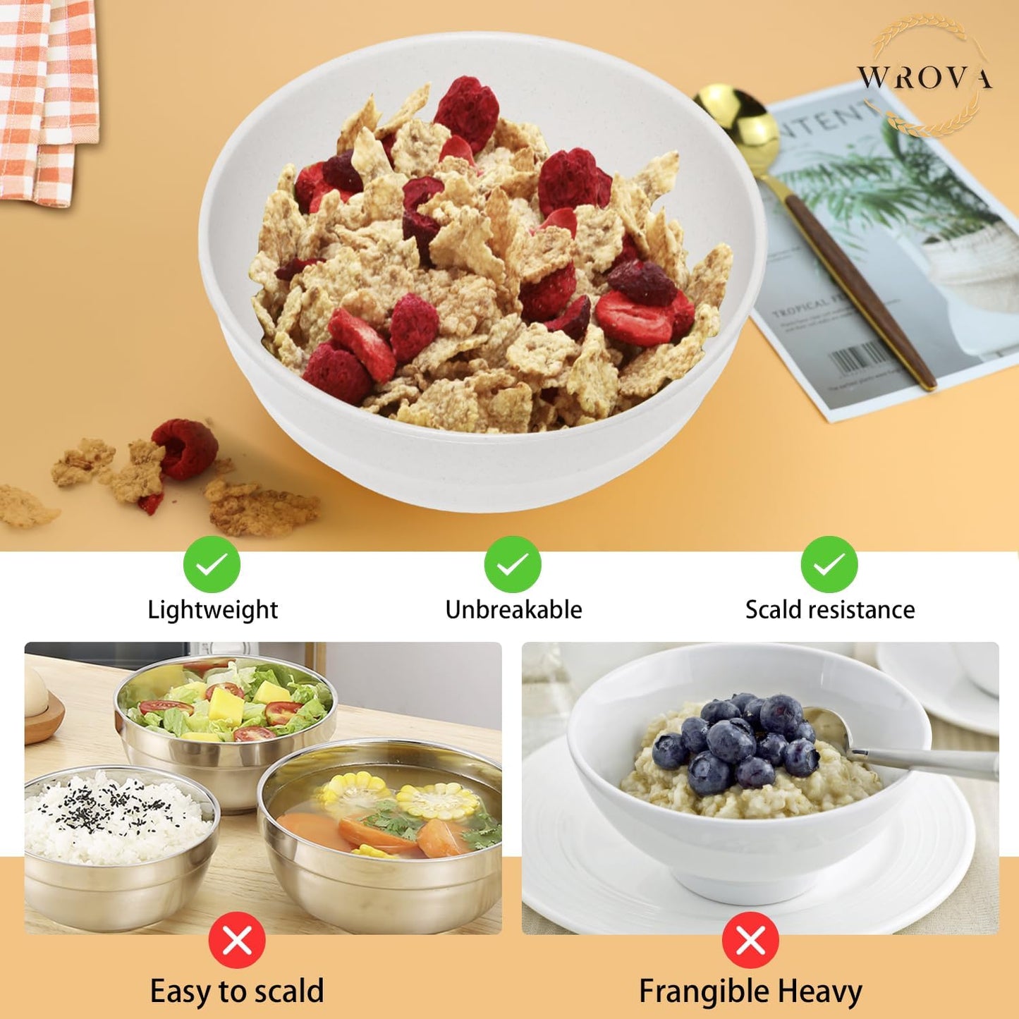 Wheat Straw Bowl Sets,8 PCS Unbreakable Cereal Bowl 26 OZ,Microwave and Dishwasher Safe Bowls,Bowl Sets for Camping and Picnic BPA Free Colorful Salad Bowls for Serving Soup,Oatmeal and Fruit Etc…
