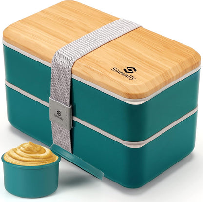 Sinnsally Bento Box for Kids and Adults, Stackable Japanese Bento Lunch Box Containers for Teens/Women with Compartments(47oz),Modern Lunch Containers with Utensil Set,Leak-Proof Lunchbox,Rectangle